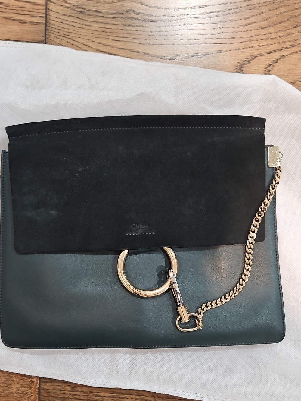 Chloe Faye Medium Leather & Suede Shoulder Bag in Dark Green